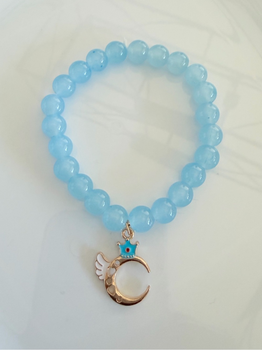 Sky Blue Beaded Bracelet with Crescent Charm Princess Girlhood Jewelry